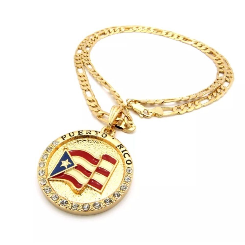 New Puerto Rico Flag Medallion Free Figaro Chain​ - Picture 3 of 4